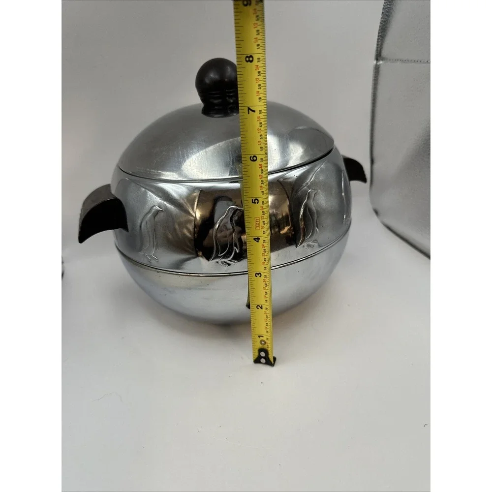 Westbend Ice Bucket Penguin Bakelite Handles Round Hot & Cold Aluminum Vintage